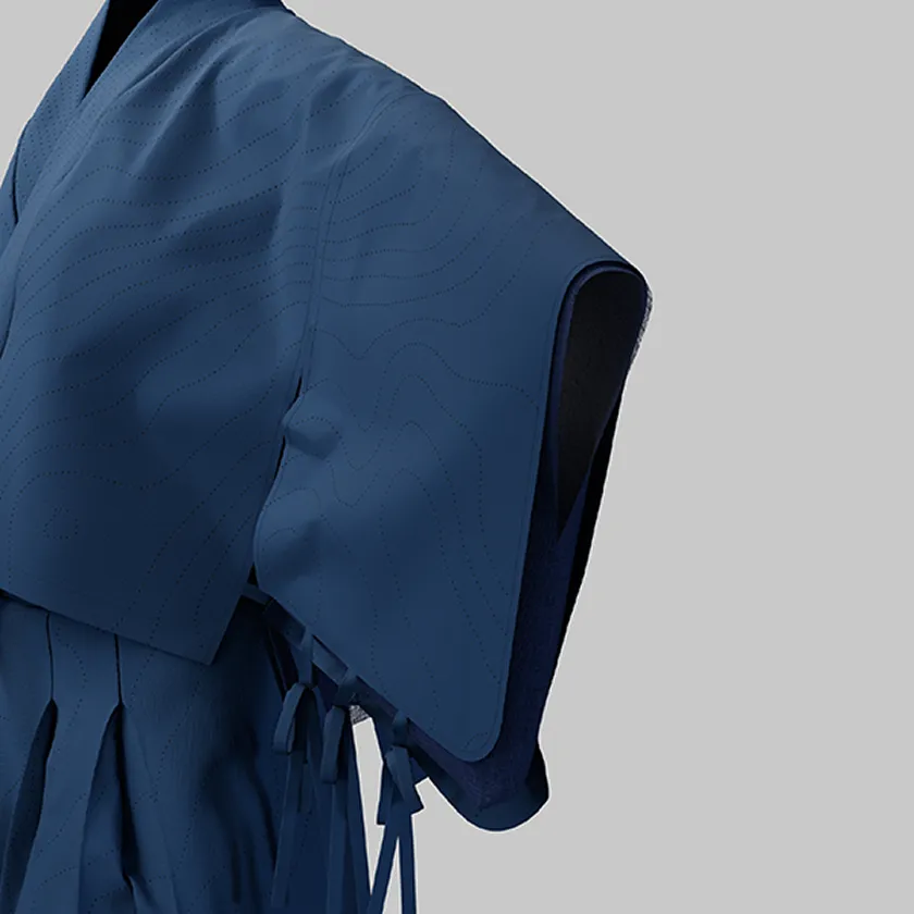 Enlarged sleeve view of HOPE WEAR for Culture with pleated mesh layered under punching fabric for breathability and heat‑blocking.