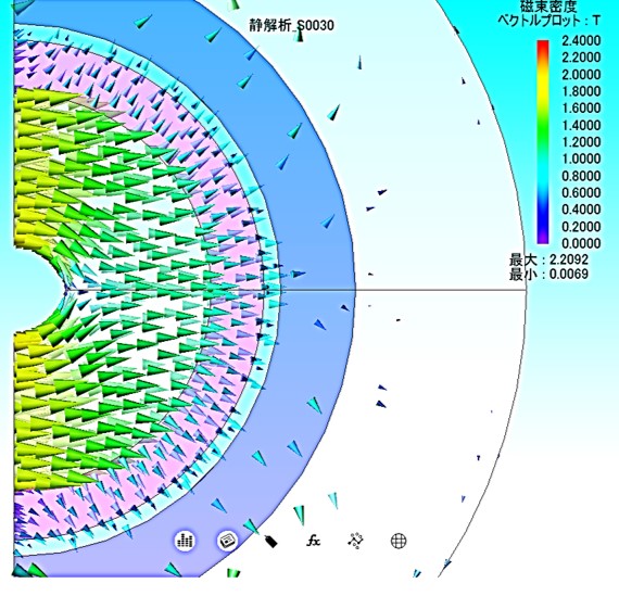 Anisotropic SmFeN sensor magnets simulation with 2 poles outer circumference [Analysis case: Magnetic field analysis simulation]